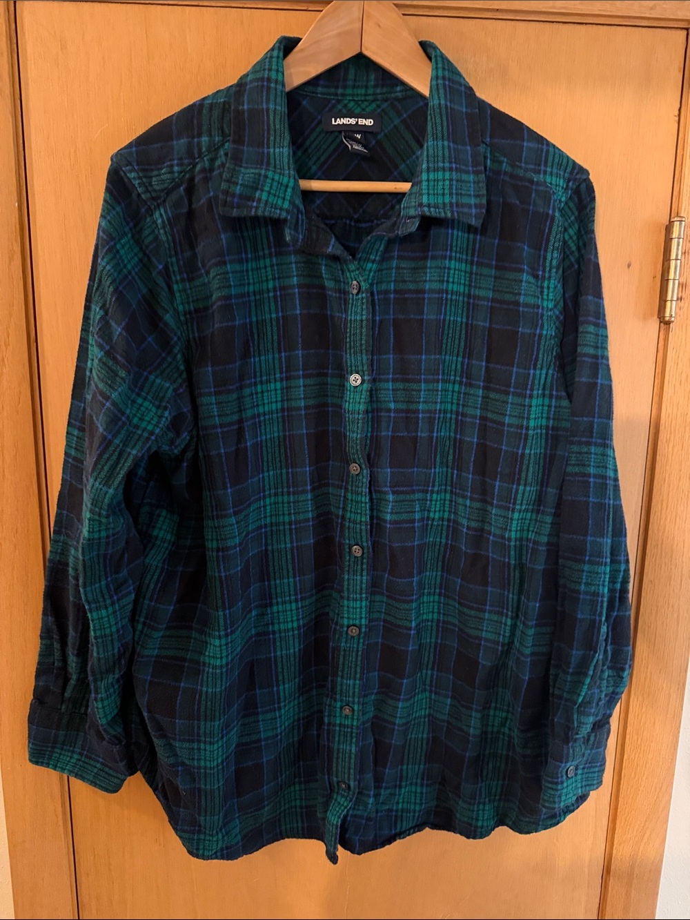 Lands' End Women’s Plaid Flannel Button-Down Shirt Blue Green Plus Size 20W